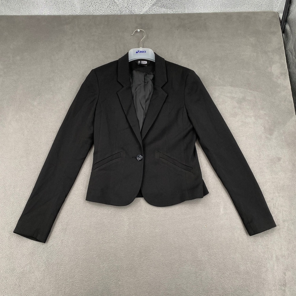 H&M Divided Womens Black Single Button Cropped Blazer Size 4 Professional Office